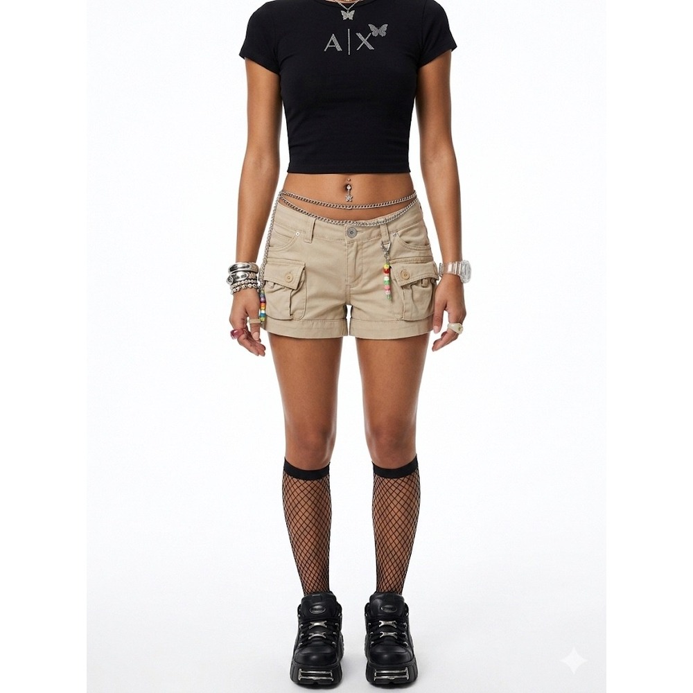 VINTAGE A|X Armani Exchange Low Rise Cargo Micro Shorts Khaki Utility Y2K 00s